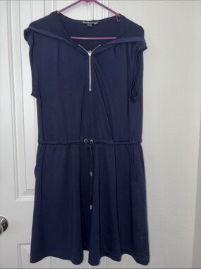 Cable & Gauge Navy Hooded Drawstring Sleeveless Dress